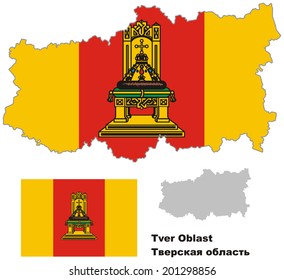 Outline map of Tver Oblast with flag. Regions of Russia. Vector illustration.