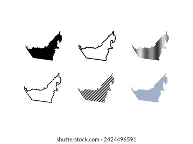 Outline map of UAE. United Arab Emirates map. Silhouette, linear and flat style. Vector icons