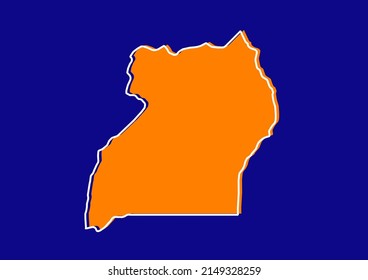 Outline map of Uganda, stylized concept map of Uganda. Orange map on blue background.