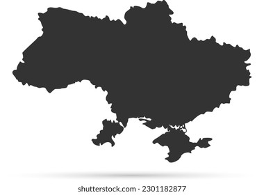 Outline map of Ukraine in black. Map of Ukraine on a white background
