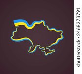 Outline map of Ukraine marked with flag ribbon