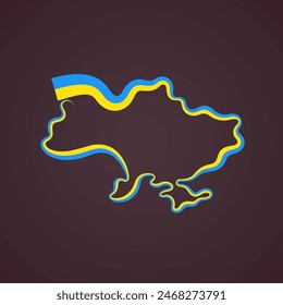 Outline map of Ukraine marked with flag ribbon