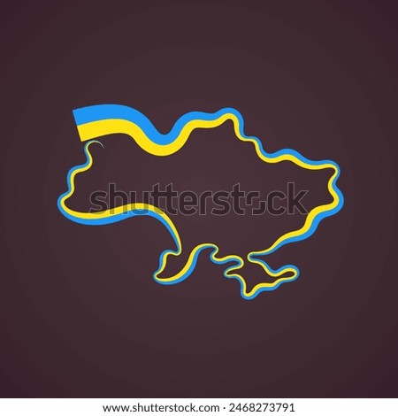 Outline map of Ukraine marked with flag ribbon