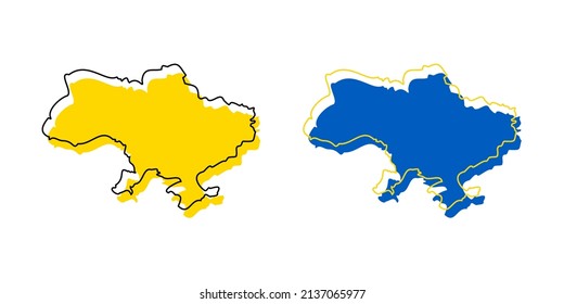 Outline map of Ukraine, stylized concept. Vector map with the flag