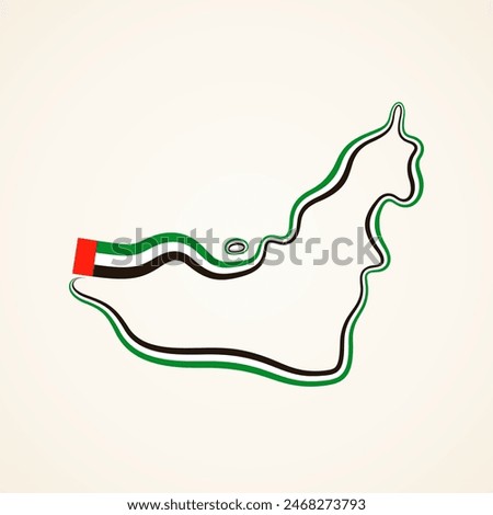Outline map of United Arab Emirates marked with flag ribbon