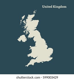 Outline map of United Kingdom. Isolated vector illustration.