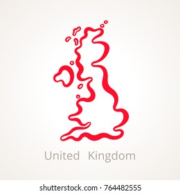 Outline map of United Kingdom marked with red line.