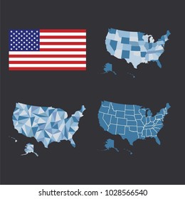 Outline map of the United States of America. States of the USA. Vector illustration.US map with state borders and flag. usa silhouette