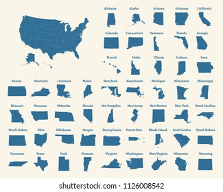Outline map of the United States of America. States of the USA. Vector illustration.US map with state borders. usa silhouette