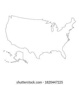 Outline map of the of United States of America. Detailed contour map of USA. Vector illustration.