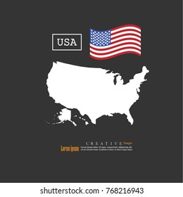 outline map of  The United States of America  with nation flag.vector illustration.