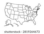 Outline map of the United States displaying Connecticut state with all other states outlined