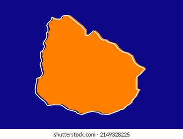 Outline map of Uruguay, stylized concept map of Uruguay. Orange map on blue background.