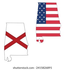 Outline of a map of the U.S. state of Alabama with a flag