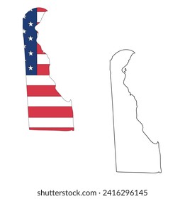 Outline of a map of the U.S. state of Delaware with a flag