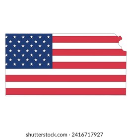 Outline of a map of the U.S. state of Kansas with a flag