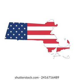 Outline of a map of the U.S. state of Massachusetts with a flag