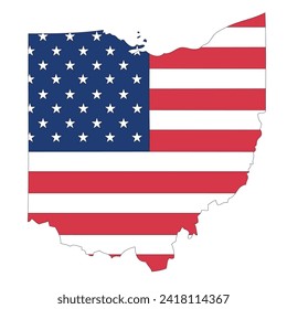 Outline of a map of the U.S. state of Ohio with a flag
