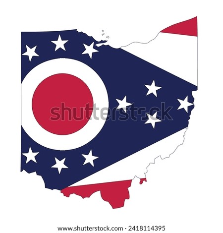 Outline of a map of the U.S. state of Ohio with a flag