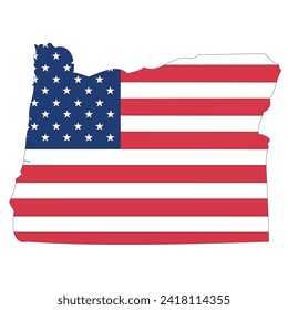 Outline of a map of the U.S. state of Oregon with a flag