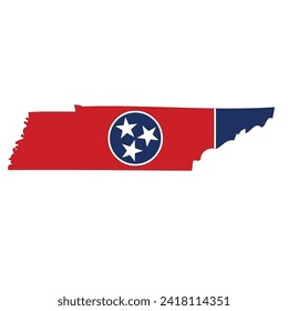 Outline of a map of the U.S. state of Tennessee with a flag