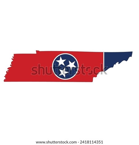 Outline of a map of the U.S. state of Tennessee with a flag