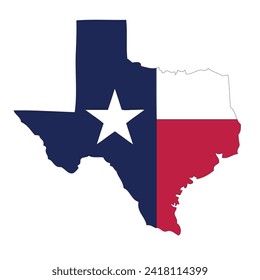 Outline of a map of the U.S. state of Texas with a flag