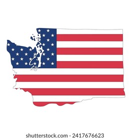 Umriss einer Karte des US-Bundesstaates Washington mit einer Flagge