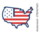 Outline map of usa with american flag inside unitedstates american patriotic national continent