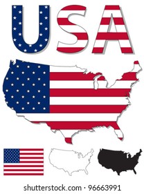 Outline map of USA filled with USA flag