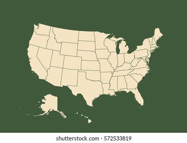 Outline Map Of USA. Isolated Vector Illustration. United States Of America. US Map With State Borders. Usa Silhouette.