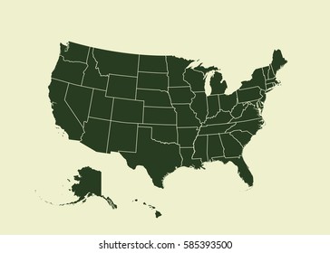 Outline map of USA. Isolated vector illustration. United States of America. US map with state borders. usa silhouette.