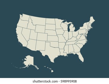 Outline map of USA. Isolated vector illustration. United States of America. US map with state borders. usa silhouette.