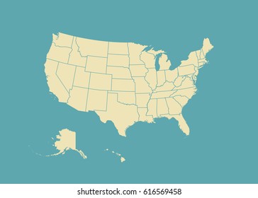 Outline map of USA. Isolated vector illustration. United States of America. US map with state borders. usa silhouette.
