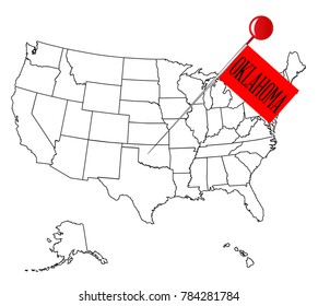 An outline map of USA with a knob pin in the state of Oklahoma