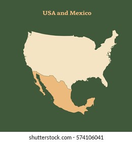 Outline map of USA and Mexico. Isolated vector illustration.