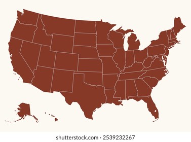 Outline map of Usa with states, borders