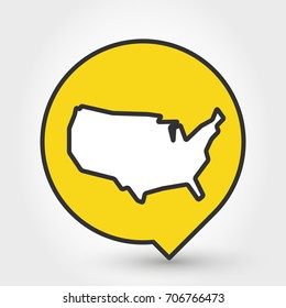 outline map of USA, yellow icon concept