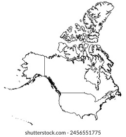 Outline of the map of  USA,Canada