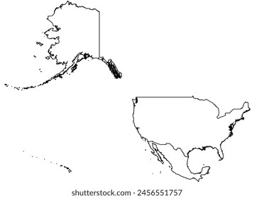 Outline of the map of  USA,Mexico