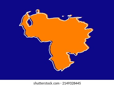 Outline map of Venezuela, stylized concept map of Venezuela. Orange map on blue background.