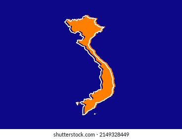 Mapa de esquema de Vietnam, mapa de concepto estilizado de Vietnam. Mapa naranja sobre fondo azul.