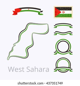 Outline map of Western Sahara. Border is marked with ribbon in national colors. The package contains frames in national colors and stamp with flag. 