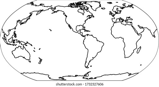 Outline map of World. Americas centered. Simple flat vector illustration.