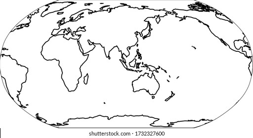 Outline map of World. Asia and Australia centered. Simple flat vector illustration.