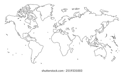 Mapa de contorno del mundo aislado en un fondo blanco. Mapa mundial detallado, Ilustración vectorial.