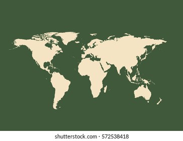 Outline map of world. Isolated vector illustration. Map of North and South America, Africa, Australia, Europe and Asia.