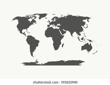 Outline map of world. Isolated vector illustration. Map of North and South America, Africa, Australia, Europe and Asia. World silhouette.