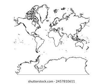 Outline of the map of World with regions