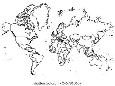 Outline of the map of World with regions